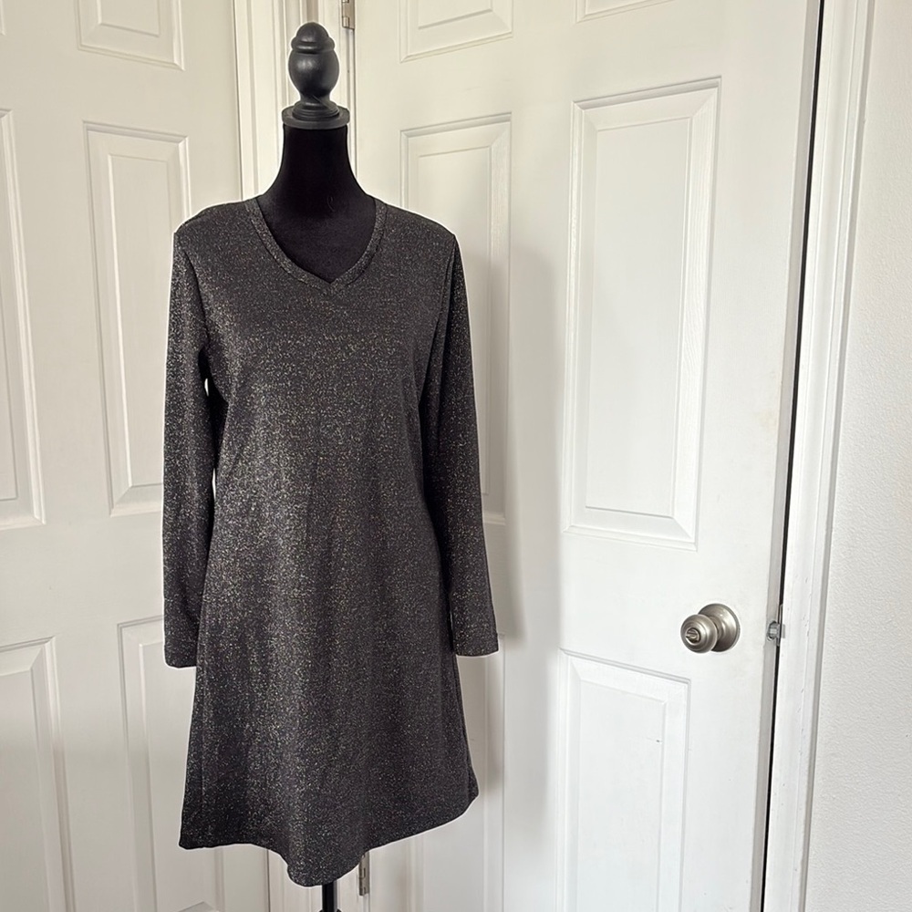 Y2k Dress.Com Black Shimmering Long Sleeve Dress